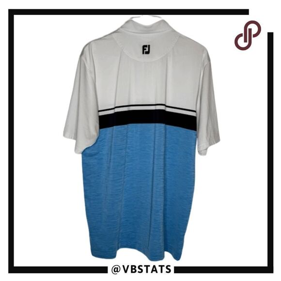 FootJoy Mens ProDry Performance Color Block Golf Polo Shirt White Blue Large - Picture 2 of 6